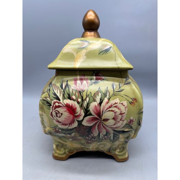 Mervyn's 2004 market sklep green floral canister lid storage home decor READ - Picture 3 of 8